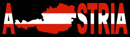 Austria text with map on Austrian flag illustrationの写真素材