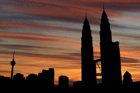 Kuala Lumpur skyline with Towers at sunset illustrationのeditorial素材