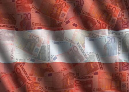 rippled Euros and Austrian flag background illustrationの写真素材