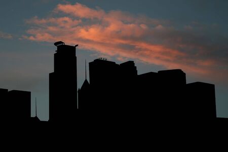 Minneapolis skyline at sunset with beautiful sky illustrationの写真素材