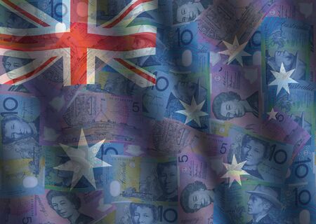 rippled dollars and Australian flag background illustrationの写真素材