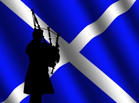 bag piper in kilt with rippled Scottish flag Illustrationの写真素材