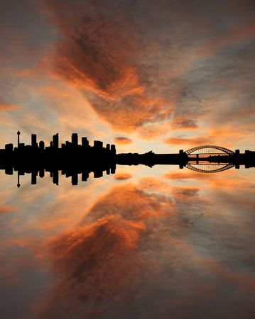 Sydney skyline at sunset with beautiful sky illustrationの写真素材