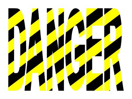 Danger text with yellow and black warning stripesの写真素材