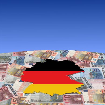 Germany map flag on euros globe illustrationの写真素材