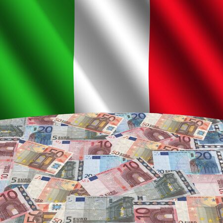 rippled flag with Italian euros globe illustrationの写真素材