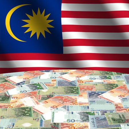 rippled flag with Malaysian Ringgit globe illustration