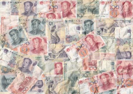 Crumpled Chinese Yuan grunge background illustrationの写真素材