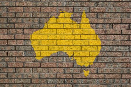 Australian map painted on brick wallの写真素材
