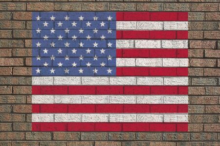 American flag painted on brick wallの写真素材