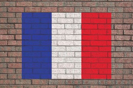 French flag painted on brick wall illustrationの写真素材