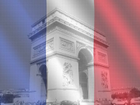 Arc de Triomphe Paris with French flag illustrationの写真素材