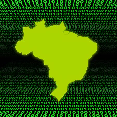 glowing Brazil map over green binary codeの写真素材