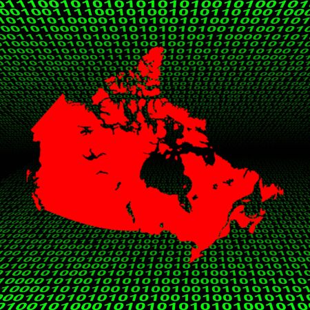 glowing Canadian map over green binary codeの写真素材