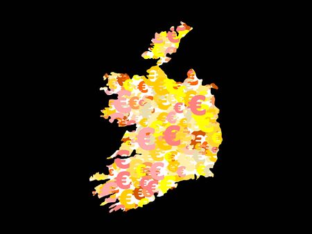 Map of Ireland with collage of colourful euro symbols illustrationの写真素材