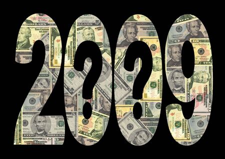 economic uncertainty 2009 with question marks and American dollars