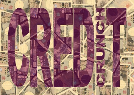 Credit Crunch text with Japanese Yen backgroundの写真素材
