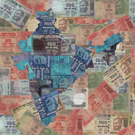 Map of India with Indian Rupees illustrationの写真素材