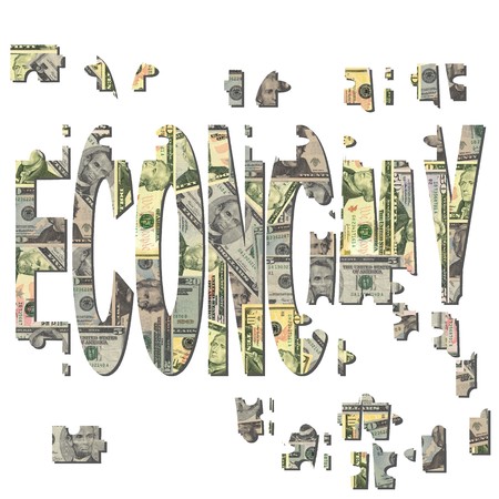 rebuilding American economy with jigsaw pieces illustrationの写真素材