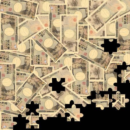 Yen montage jigsaw background illustrationの写真素材