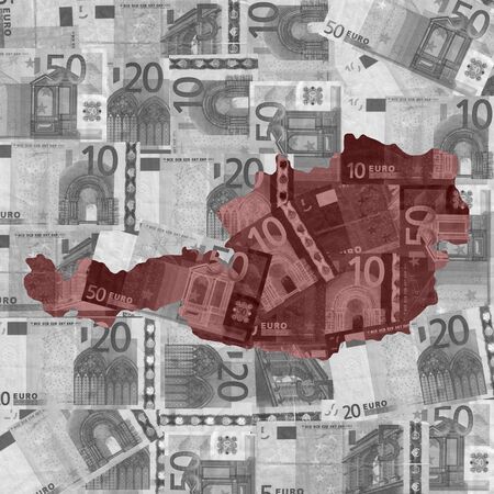 Map of Austria with euro bank notes illustrationの写真素材