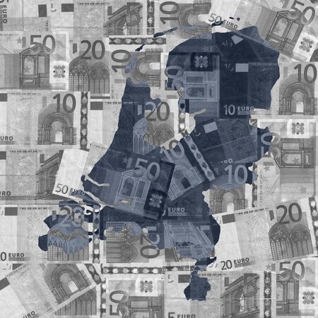 Map of Netherlands with euro bank notes illustrationの写真素材