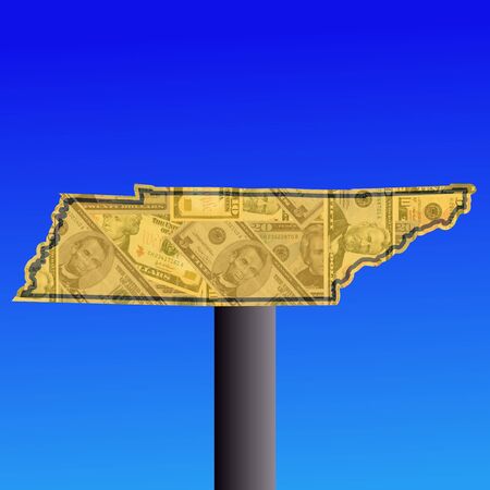 warning sign in shape of Tennessee with American dollarsの写真素材