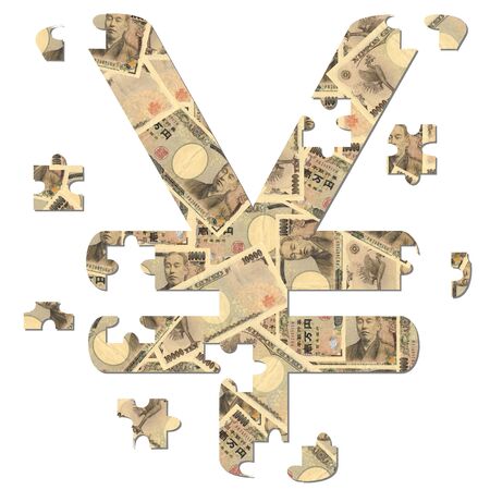 Yen symbol jigsaw with missing pieces illustrationの写真素材