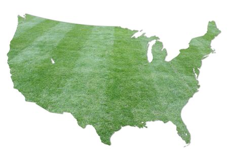 Map of USA with cut grass background on whiteの写真素材