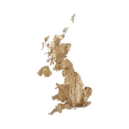 Map of UK with chipboard background on whiteの写真素材