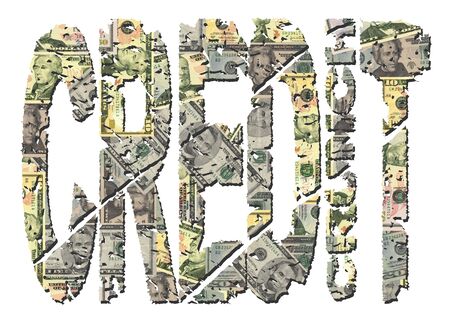 grunge Credit Crunch text with American dollars backgroundの写真素材