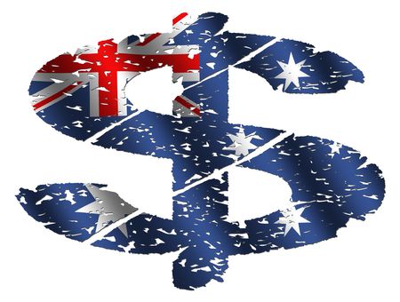 grunge dollar symbol with Australian flag on white illustrationの写真素材