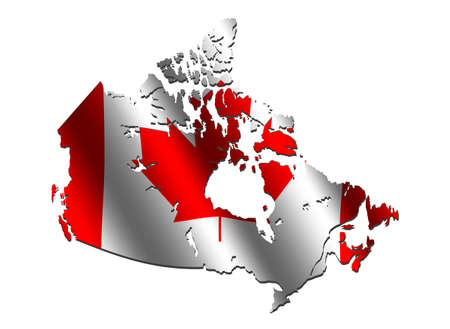 Canada map with rippled flag on white illustrationの写真素材