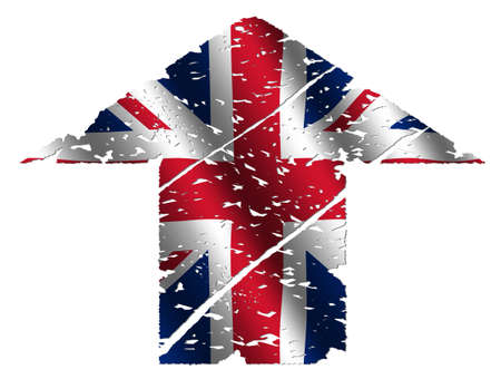 grunge upwards British flag arrow on white illustrationの写真素材