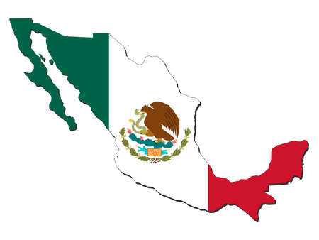map of Mexico and Mexican flag illustrationの写真素材