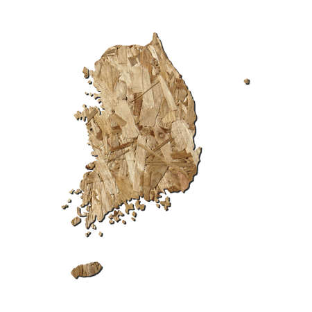 Map of South Korea with chipboard background on whiteの写真素材