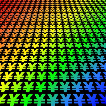 colorful rainbow Yen symbol background illustrationの写真素材