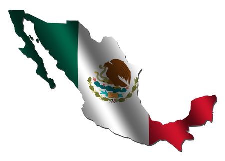 Mexico map with rippled flag on white illustrationの写真素材