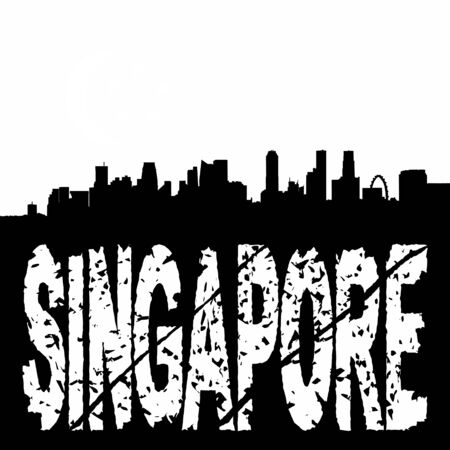 Singapore skyline with grunge text illustrationの写真素材