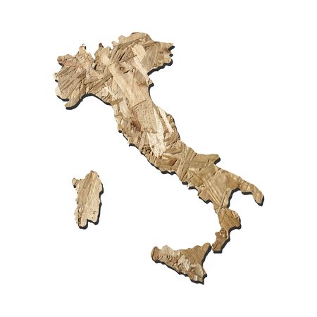 Map of Italy with chipboard background on whiteの写真素材