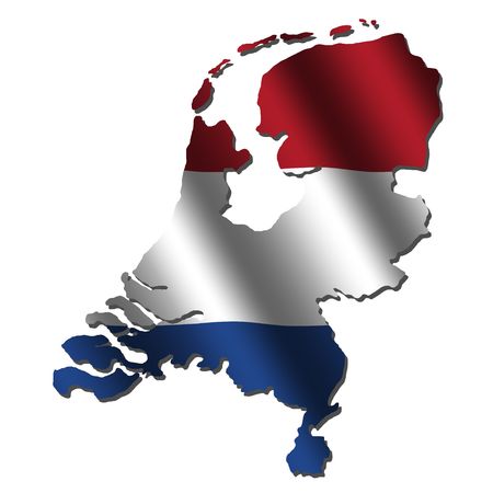 Netherlands map with rippled flag on white illustrationの写真素材