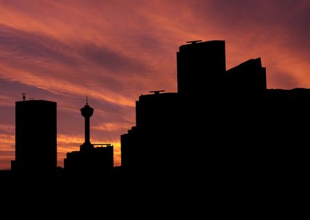 Calgary skyline at sunset with beautiful sky illustrationの写真素材