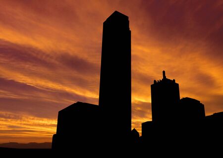 Dallas Skyline at sunset with beautiful skyの写真素材