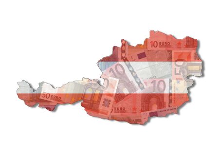 Austria Map flag with euro notes illustrationの写真素材