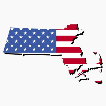 Map of the State of Massachusetts and American flag illustrationの写真素材