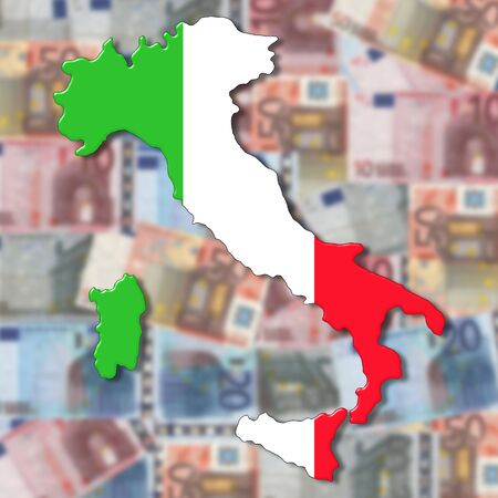 Italy Map flag on blurred euro currency illustrationの写真素材