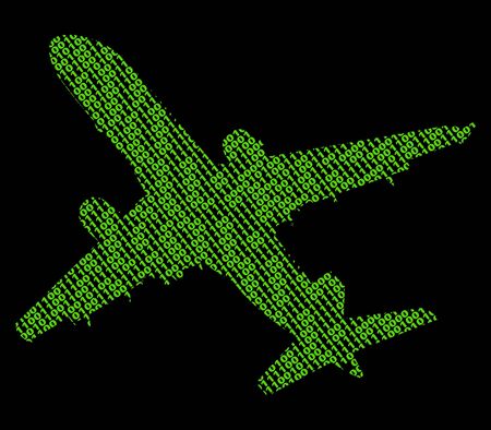 plane silhouette made of green binary code illustration