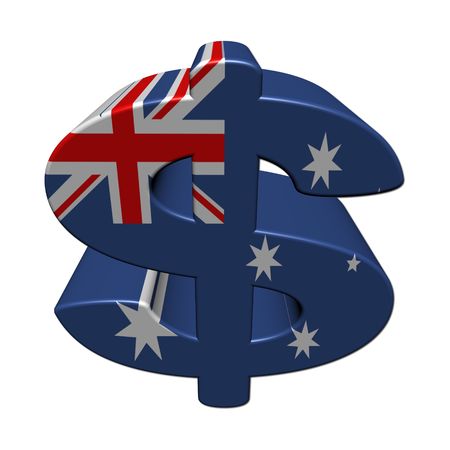 Australian dollar symbol with flag on white illustrationの写真素材