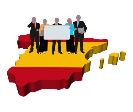 business team with sign on Spain map flag illustrationの写真素材