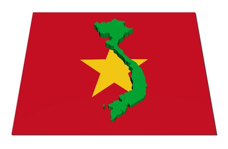 Vietnam 3d render map on their flag illustrationの写真素材